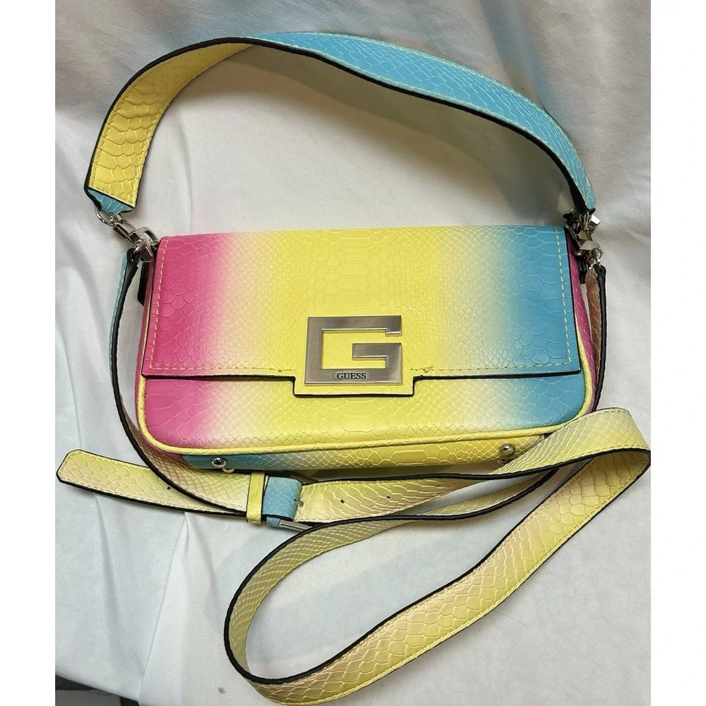 Guess Brightside Ombré Pastel Rainbow Faux Snakeskin Shoulder Bag Y2K Style 00s